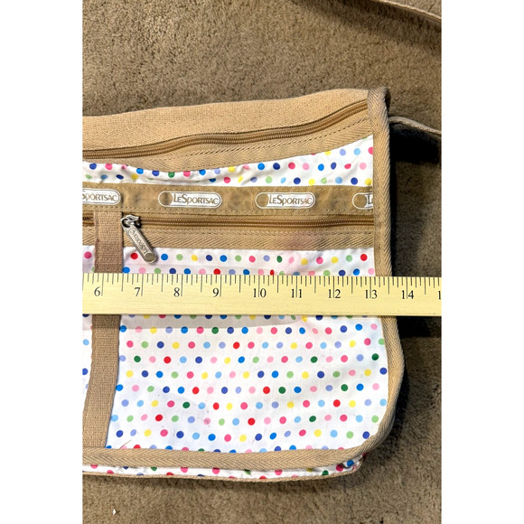 LeSportsac Crossbody Bag Polka Dots 2 Main Zip Compartments 3 Outer Zip Pockets - Picture 4 of 9